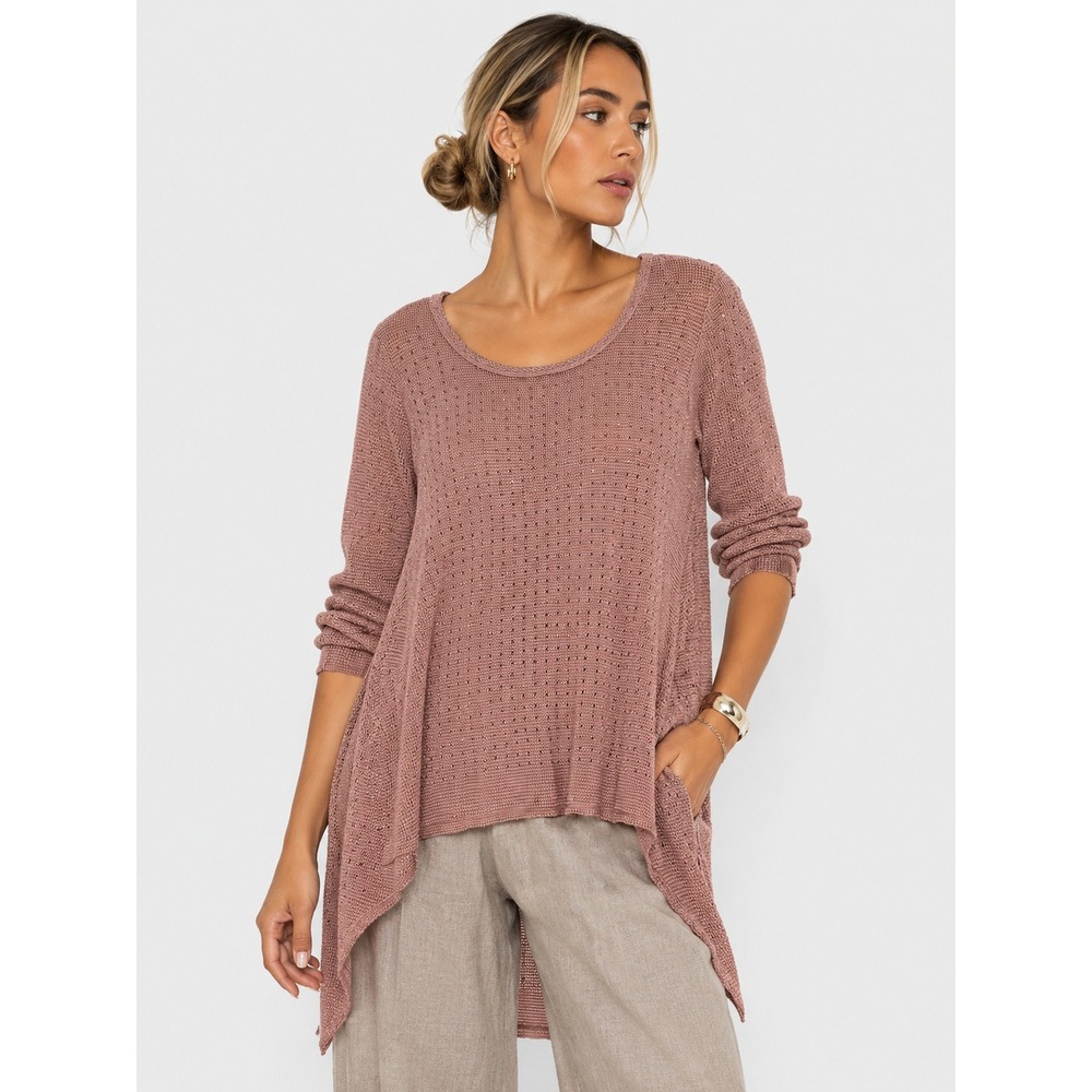 Vocal Voice of California Dusty Rose Studded Long Sleeve Mesh Tunic Top XL NWOT